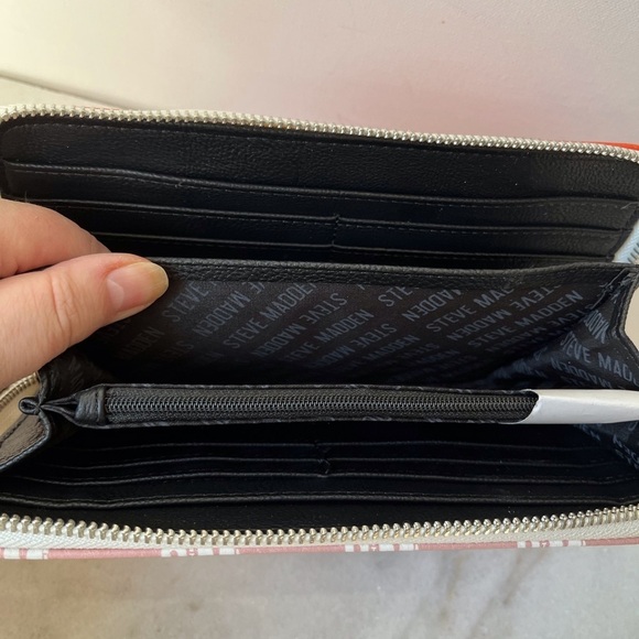 Steve Madden BZIP-LO orange pink Multi Logo Zip Around Wallet - Picture 8 of 9